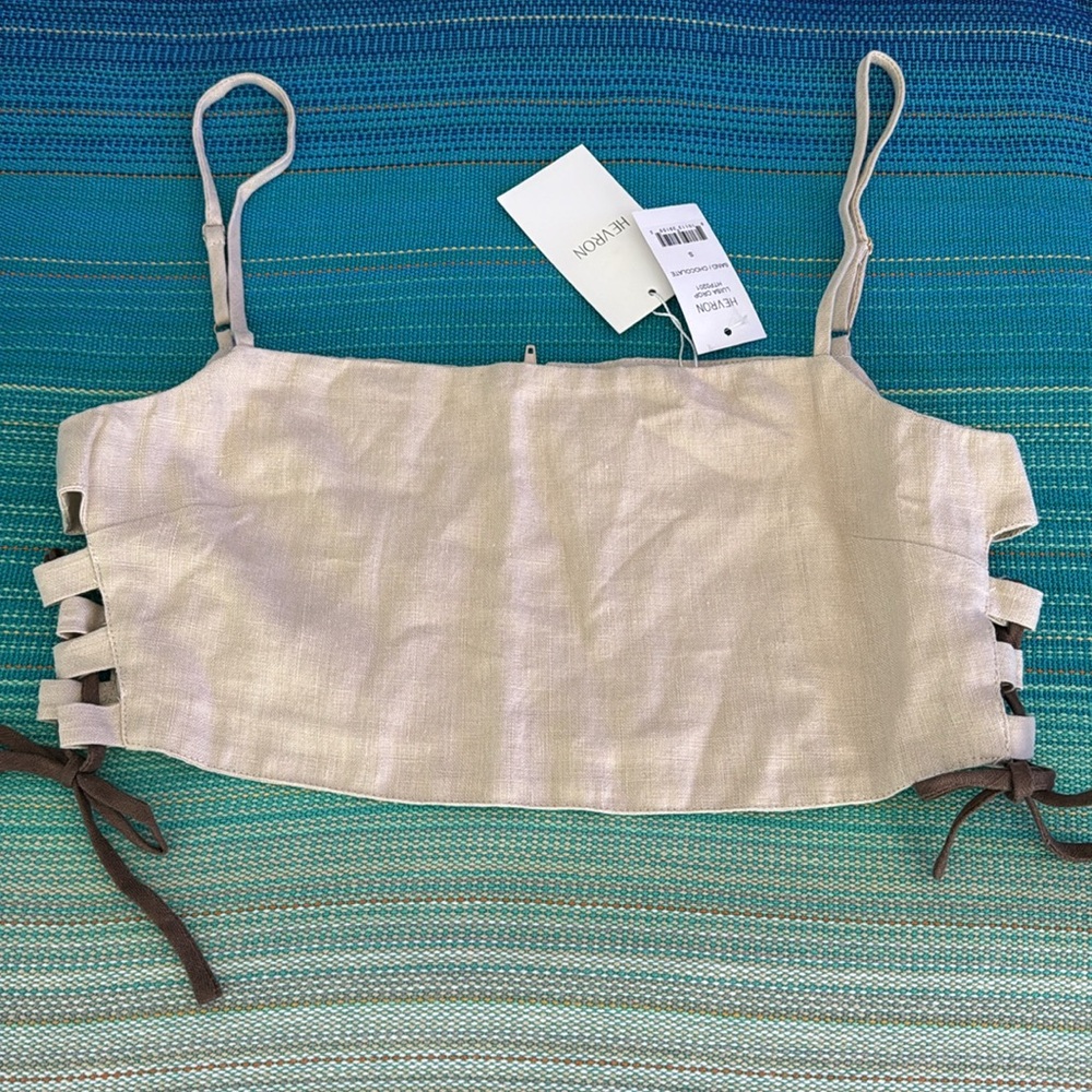 Hevron Luisa Lace-Up Linen Crop Top NWT
